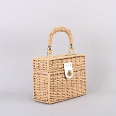 Straw Woven Handheld Crossbody Square Bag Decorative Shoulder Bag