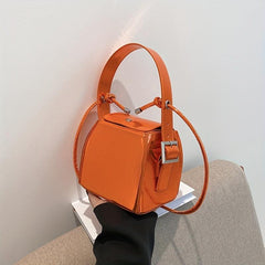 Mini Solid PU Leather Handbag for Women, Versatile Crossbody Bag & Purse
