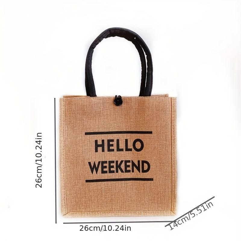 Weekend Print Tote Bag Reusable Burlap Shopping Bag