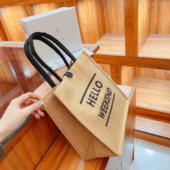 Weekend Print Tote Bag Reusable Burlap Shopping Bag