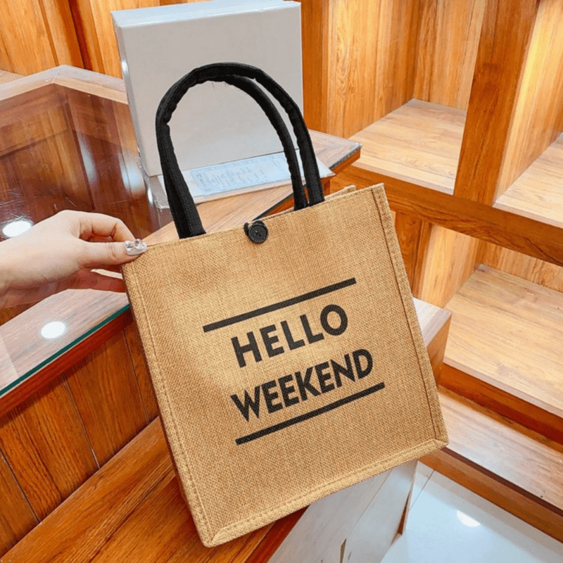 Weekend Print Tote Bag Reusable Burlap Shopping Bag