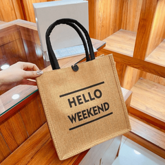 Weekend Print Tote Bag Reusable Burlap Shopping Bag