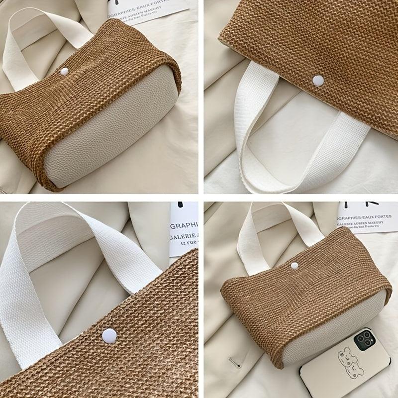 Large Capacity Straw Woven Handbag Lightweight Satchel Bag
