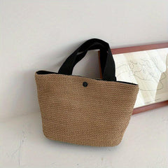 Large Capacity Straw Woven Handbag Lightweight Satchel Bag
