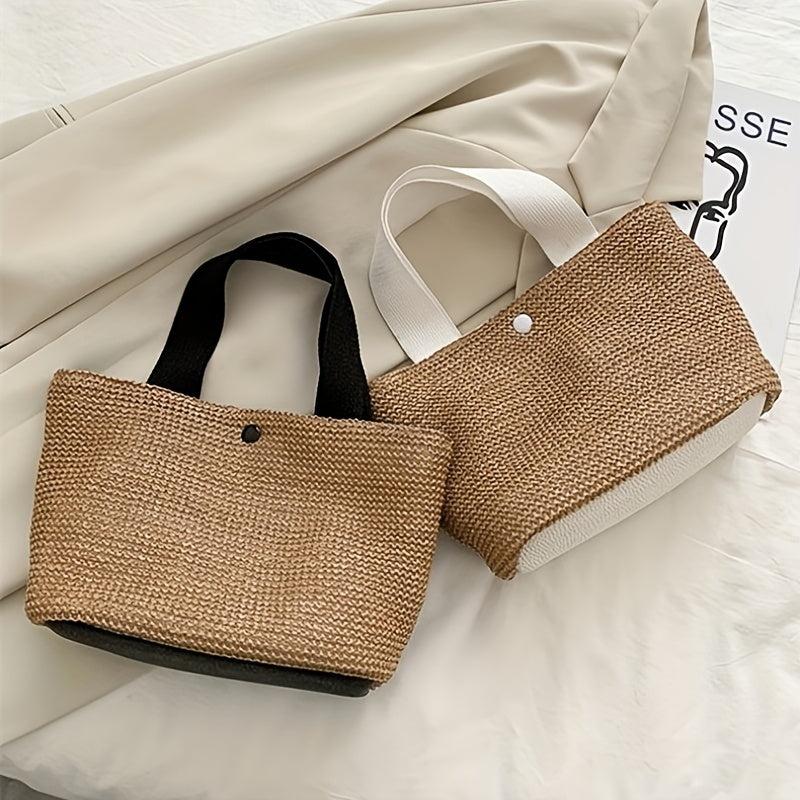 Large Capacity Straw Woven Handbag Lightweight Satchel Bag