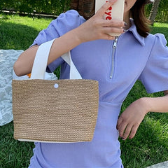Large Capacity Straw Woven Handbag Lightweight Satchel Bag