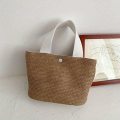 Large Capacity Straw Woven Handbag Lightweight Satchel Bag