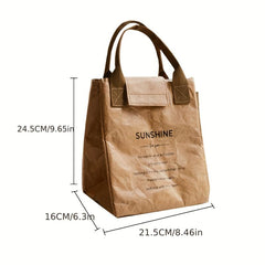 Vintage Letter Print Satchel Bag Lightweight Versatile Lunch Storage Handbag
