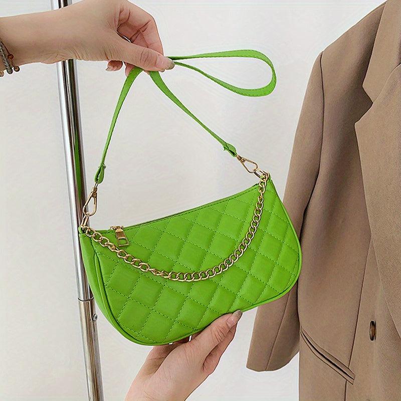 Argyle Quilted Shoulder Bag Metal Chain Detail Underarm HandBag