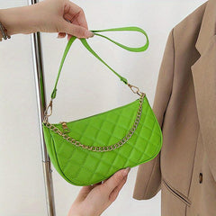 Argyle Quilted Shoulder Bag Metal Chain Detail Underarm HandBag