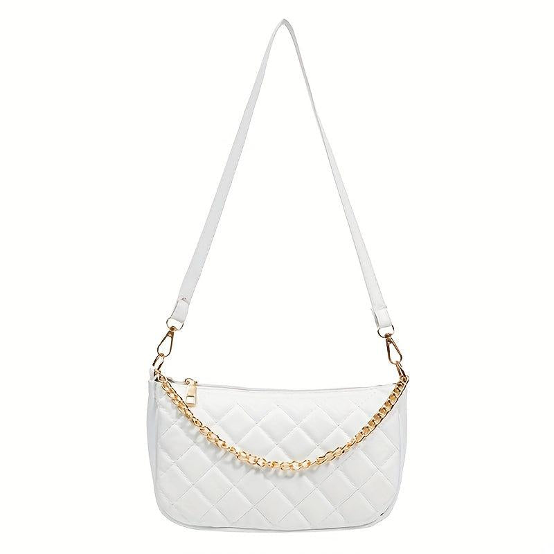 Argyle Quilted Shoulder Bag Metal Chain Detail Underarm HandBag