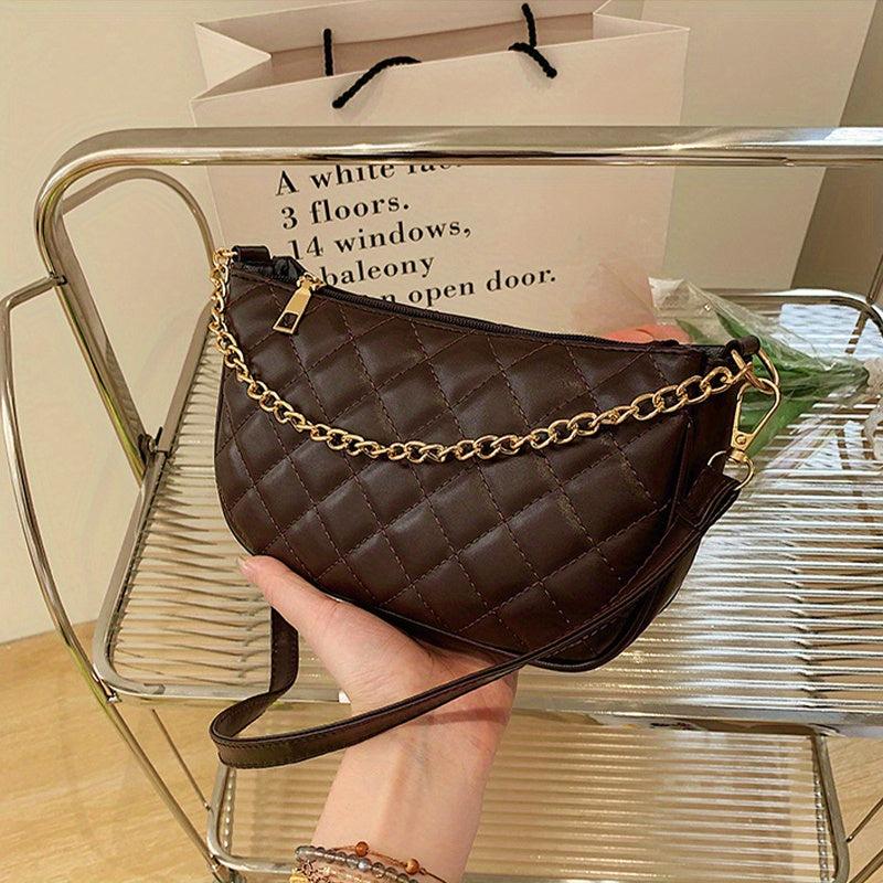 Argyle Quilted Shoulder Bag Metal Chain Detail Underarm HandBag