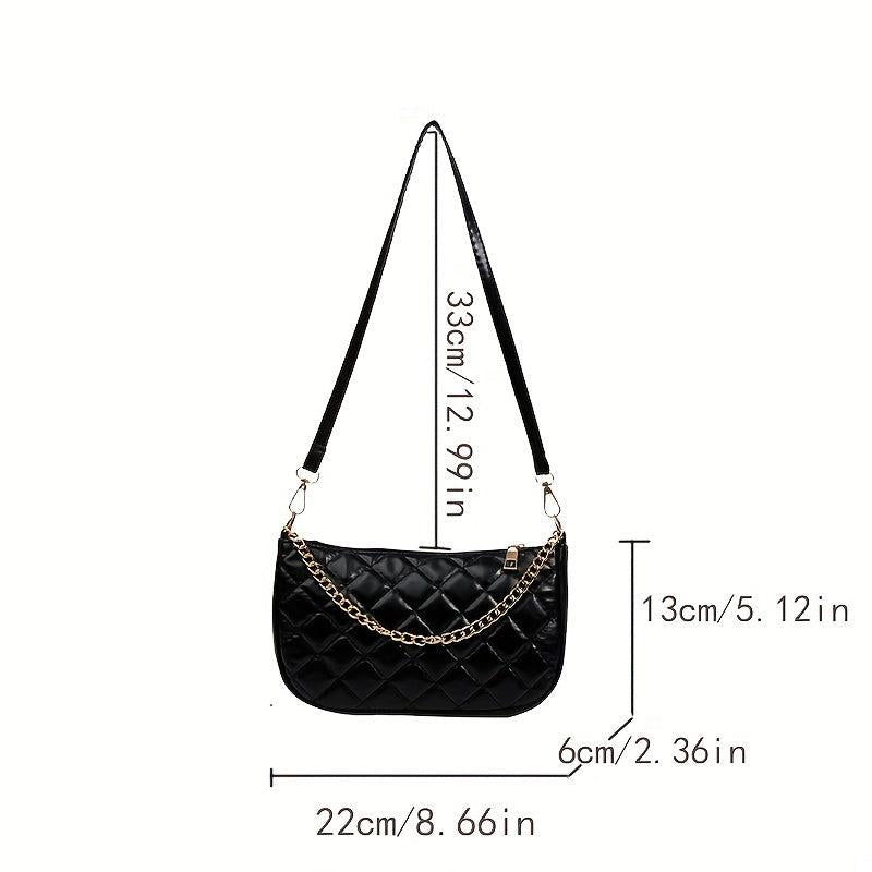 Argyle Quilted Shoulder Bag Metal Chain Detail Underarm HandBag