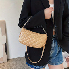 Argyle Quilted Shoulder Bag Metal Chain Detail Underarm HandBag