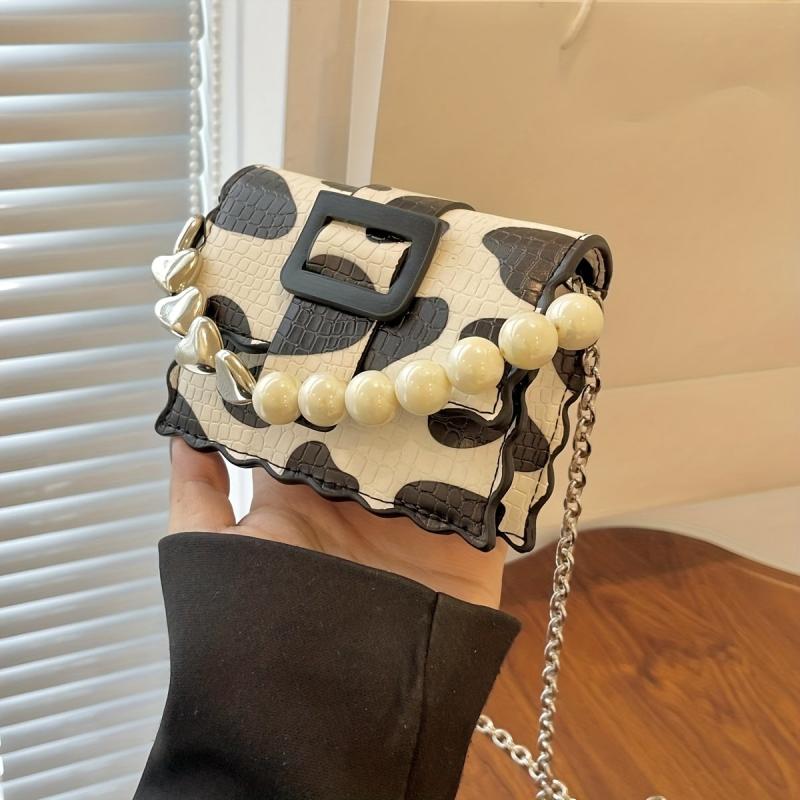 Mini Pearl Heart Chain Crossbody Bag Lipstick Bag Purse