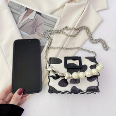 Mini Pearl Heart Chain Crossbody Bag Lipstick Bag Purse