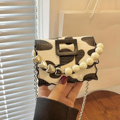 Mini Pearl Heart Chain Crossbody Bag Lipstick Bag Purse