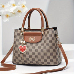 Grid Printed Handbag With Pendant Top Handle Crossbody Bag Women Tote Bag
