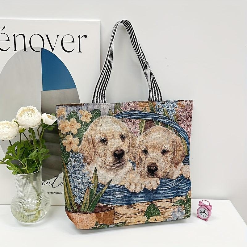 Vintage Animal Pattern Embroidered Tote Bag Women's Canvas Shoulder Bag