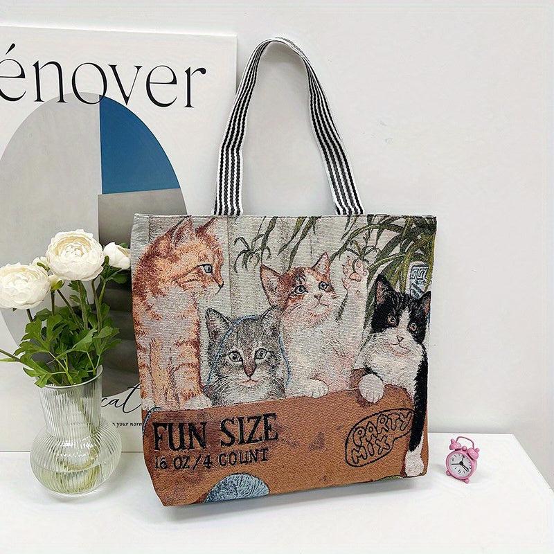 Vintage Animal Pattern Embroidered Tote Bag Women's Canvas Shoulder Bag