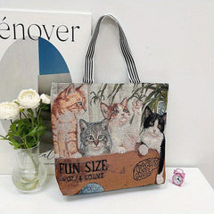 Vintage Animal Pattern Embroidered Tote Bag Women's Canvas Shoulder Bag