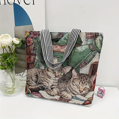 Vintage Animal Pattern Embroidered Tote Bag Women's Canvas Shoulder Bag