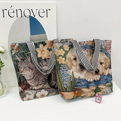 Vintage Animal Pattern Embroidered Tote Bag Women's Canvas Shoulder Bag