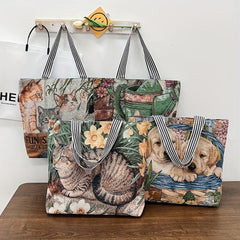 Vintage Animal Pattern Embroidered Tote Bag Women's Canvas Shoulder Bag