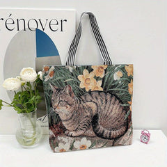 Vintage Animal Pattern Embroidered Tote Bag Women's Canvas Shoulder Bag