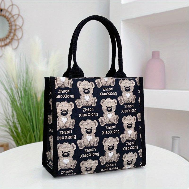 Bear Pattern Tote Bag Lunch Box Handbag for Work School Outdoor