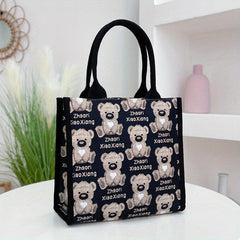 Bear Pattern Tote Bag Lunch Box Handbag for Work School Outdoor
