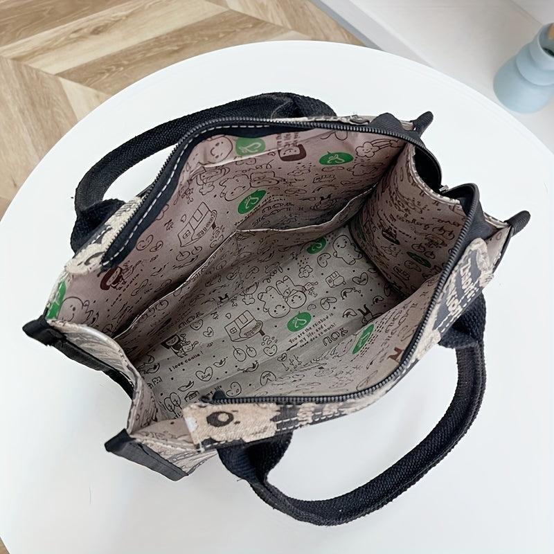 Bear Pattern Tote Bag Lunch Box Handbag for Work School Outdoor