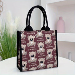 Bear Pattern Tote Bag Lunch Box Handbag for Work School Outdoor
