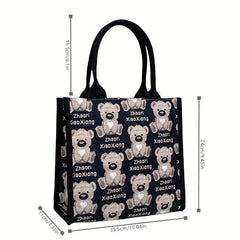 Bear Pattern Tote Bag Lunch Box Handbag for Work School Outdoor