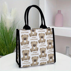 Bear Pattern Tote Bag Lunch Box Handbag for Work School Outdoor