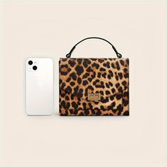 Leopard Print Handbag Vintage Square Clutch Purse Women's PU Leather Satchel Bag