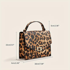 Leopard Print Handbag Vintage Square Clutch Purse Women's PU Leather Satchel Bag