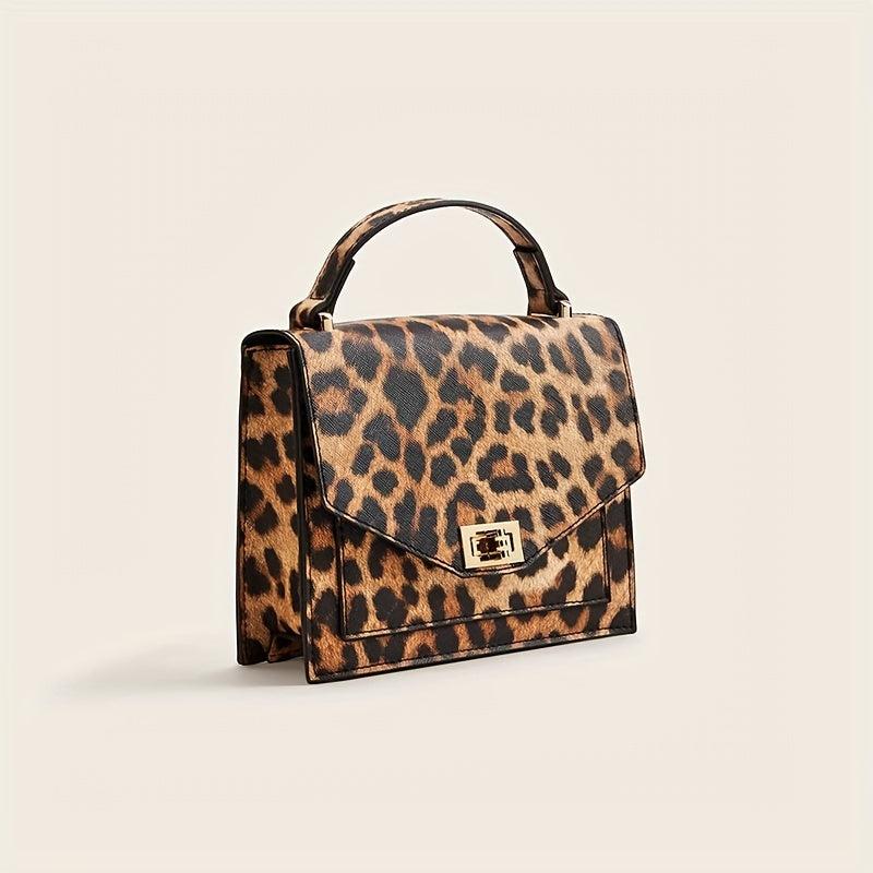 Leopard Print Handbag Vintage Square Clutch Purse Women's PU Leather Satchel Bag