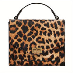 Leopard Print Handbag Vintage Square Clutch Purse Women's PU Leather Satchel Bag