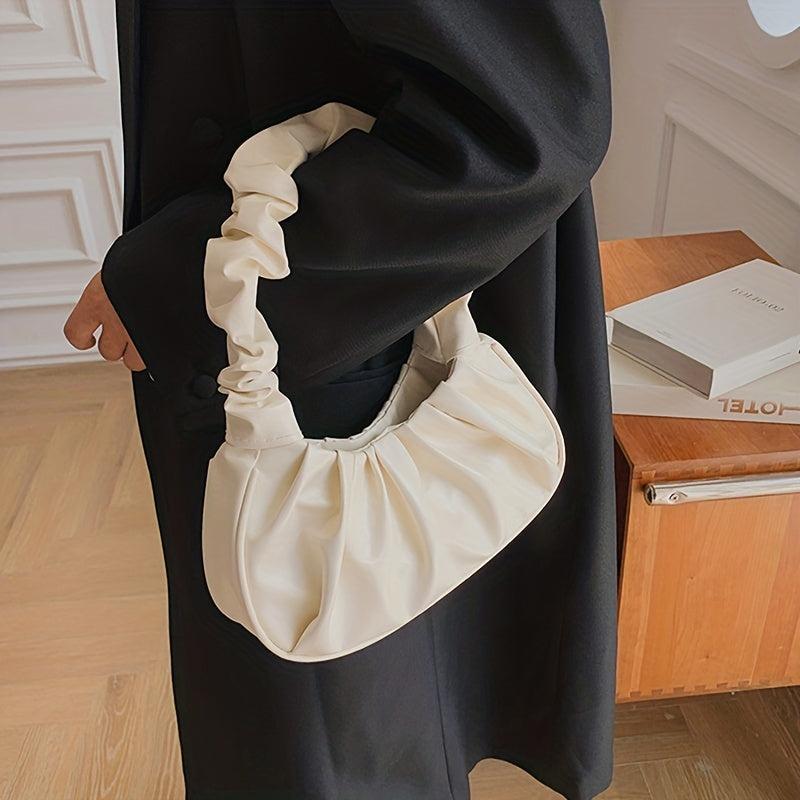 Cloud Ruched Baguette Bag Solid Handbag Underarm Bag
