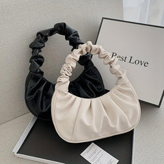 Cloud Ruched Baguette Bag Solid Handbag Underarm Bag