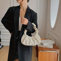 Cloud Ruched Baguette Bag Solid Handbag Underarm Bag