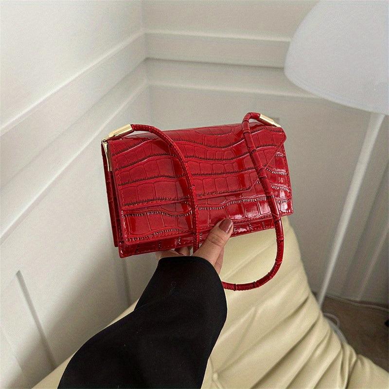Metallic Crocodile Embossed Baguette Bag for Women