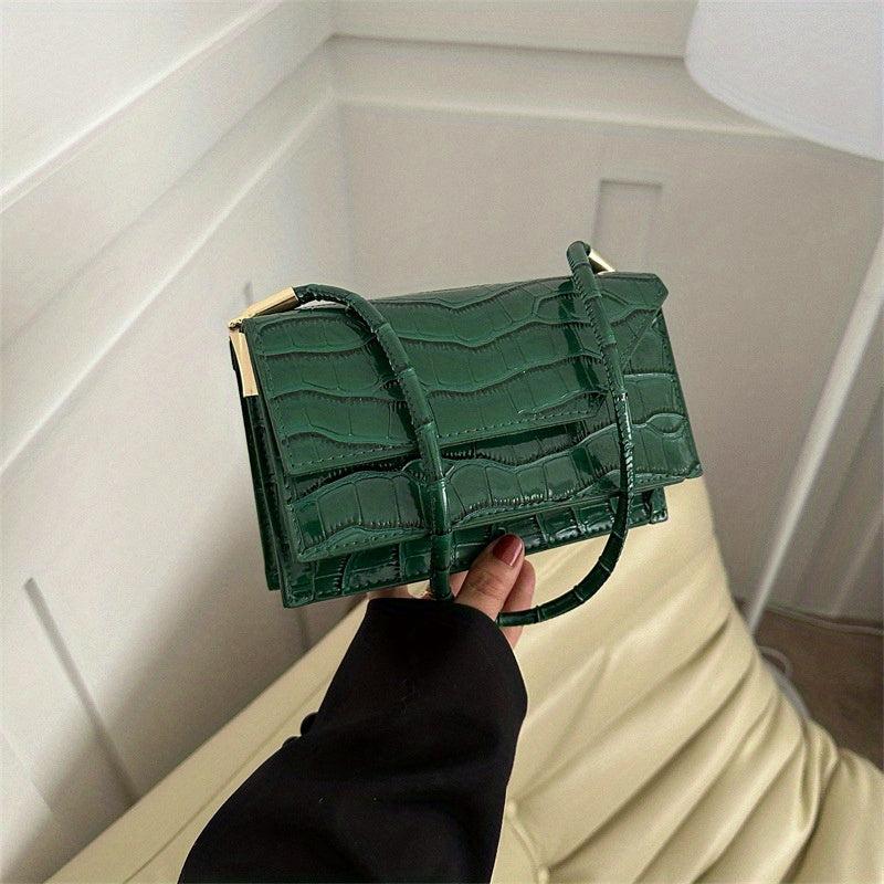 Metallic Crocodile Embossed Baguette Bag for Women