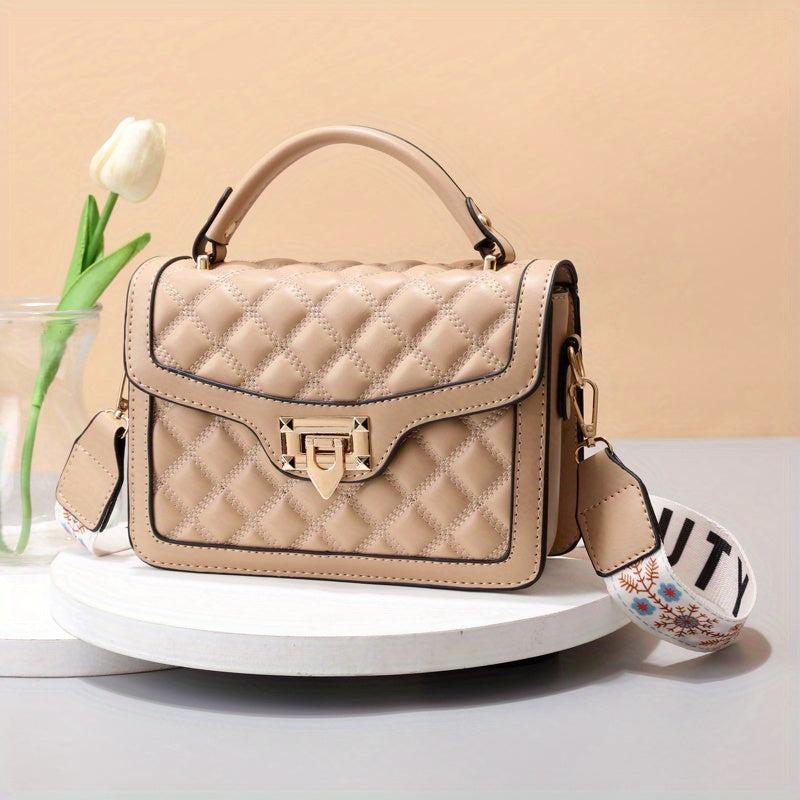 Argyle Quilted Flap Shoulder Bag Crossbody Bag Faux Leather Handbag