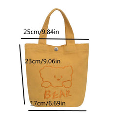 Bear Pattern Handbag Canvas Tote Bag Animal Graphic Handbag