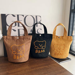 Bear Pattern Handbag Canvas Tote Bag Animal Graphic Handbag