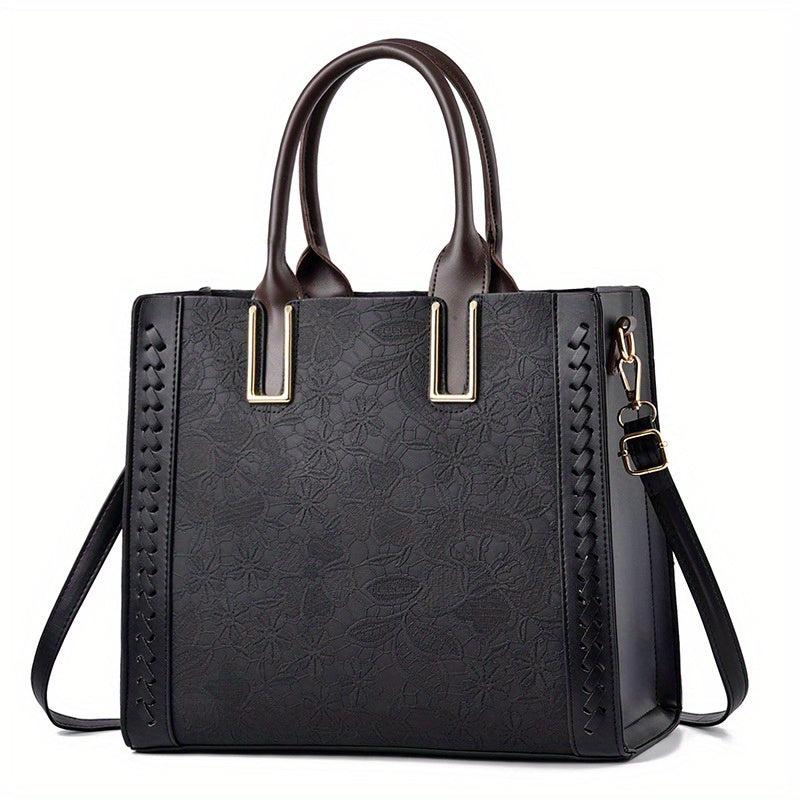 Floral Embossed Tote Bag Zipper Crossbody Bag