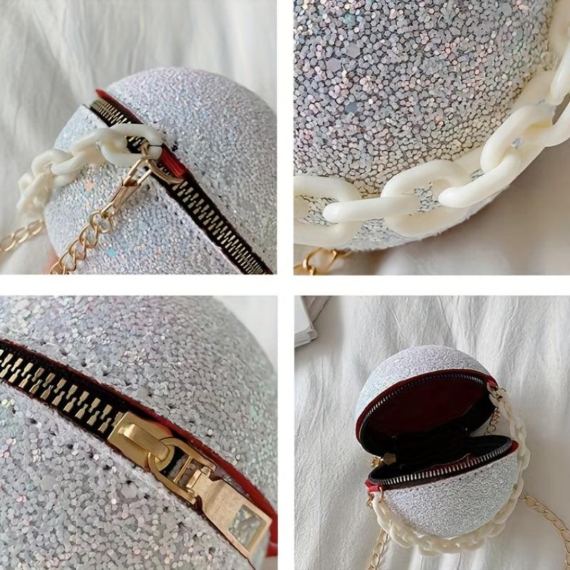 Glitter Metal Chain Crossbody Bag PU Leather Sequin Purse Lipstick Bag