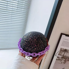 Glitter Metal Chain Crossbody Bag PU Leather Sequin Purse Lipstick Bag